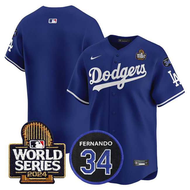 Men%27s Los Angeles Dodgers Blank Royal 2024 World Series With Fernando Memorial Patch Limited Stitched Baseball Jersey